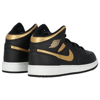 Black, White & Gold Air Jordan 1 Mid Trainers