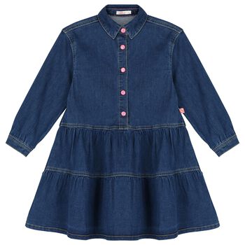 Girls Blue Logo Sequin Denim Dress