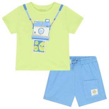 Younger Boys Green & Blue Shorts Set