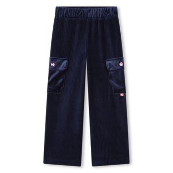 Girls Navy Blue Velvet Trousers