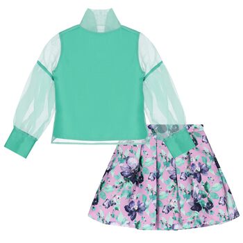 Girls Green & Purple Bow Skirt Set