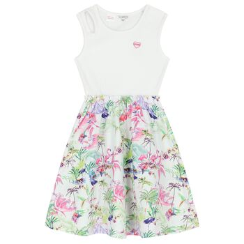 Girls Botanical Print Ribbed Dress