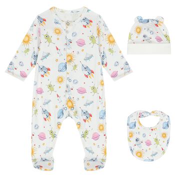 Baby Boys White Space Babygrow Set