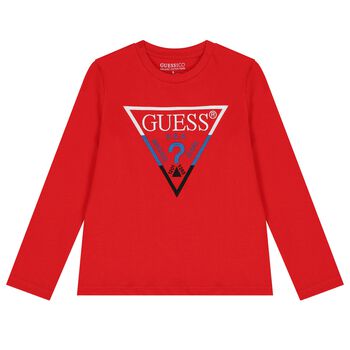 Boys Red Logo Long Sleeve Top