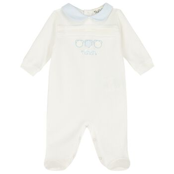 Baby Boys Ivory & Blue Babygrow