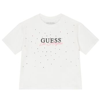 Girls White Embellished Logo T-Shirt