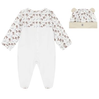 White Teddy Bear Logo Babygrow Gift Set