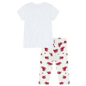 Girls White & Red Bear & Strawberry Leggings Set