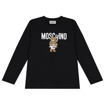 Black Teddy Bear Logo Long Sleeve Top