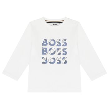 Younger Boys White Logo Long Sleeve Top