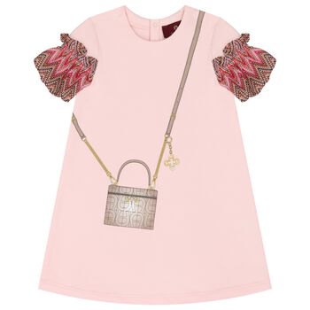 Younger Girls Pink Bag Lace Dress