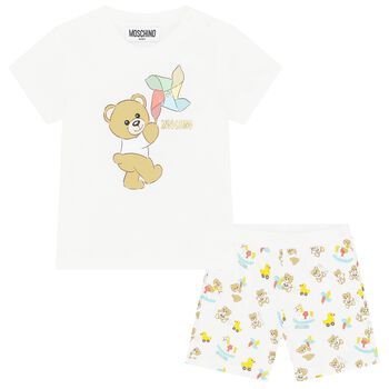 Ivory Teddy Bear Logo Shorts Set