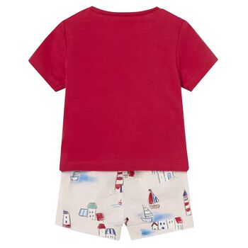 Baby Boys Red & Beige Shorts Set