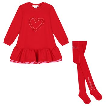 Girls Red Heart Dress Set