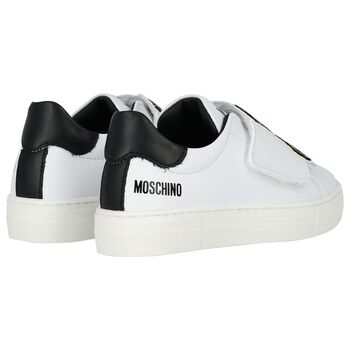 White & Black Teddy Bear Logo Trainers