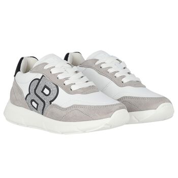 Girls White & Silver Logo Trainers