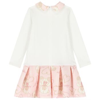 Girls White & Pink Pleated Dress