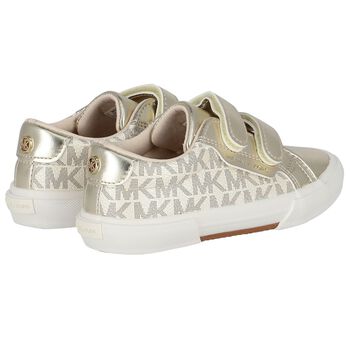 Girls Ivory & Gold Logo Trainers