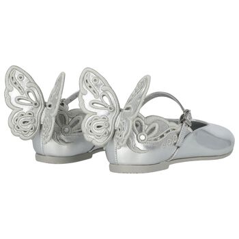 Girls Silver Butterfly Leather Shoes