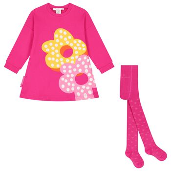 Girls Pink Flower Dress Set