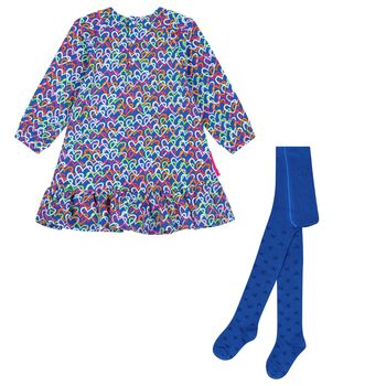 Girls Blue Heart Dress Set