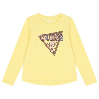 Girls Yellow Logo Sequin Long Sleeve Top