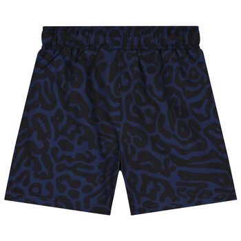 Boys Black & Navy Blue Logo Swim Shorts