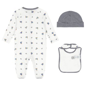 Baby Boys White & Navy Blue Logo Babygrow Gift Set