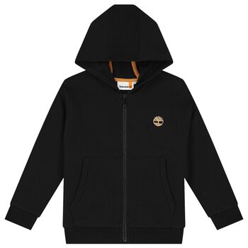 Boys Black Logo Hooded Zip Up Top