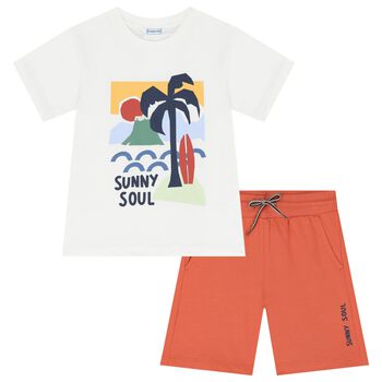 Boys White & Red Palm Tree Shorts Set