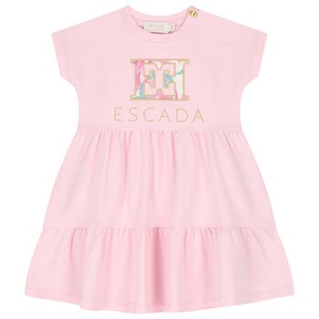 Younger Girls Pink Logo Tiered Dress