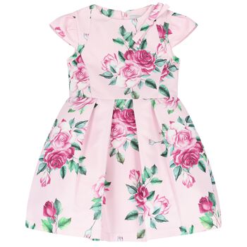 Girls Pink Floral Satin Dress