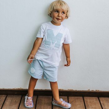 Boys White & Blue Logo Shorts Set