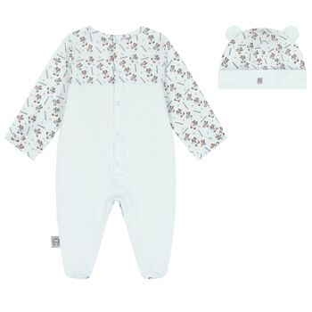 Baby Boys Blue Teddy Bear Logo Babygrow Set