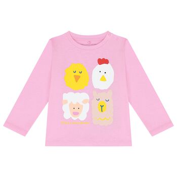 Younger Girls Pink Animals Long Sleeve Top