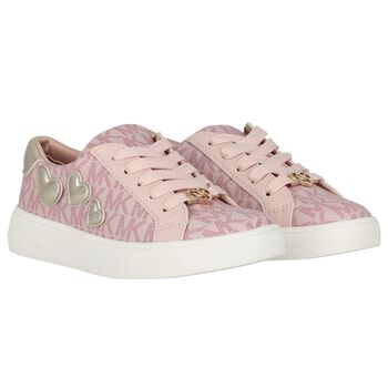 Girls Pink & Gold Logo Hearts Trainers