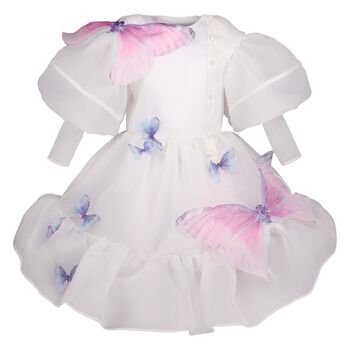 Girls White & Blue Butterfly Dress