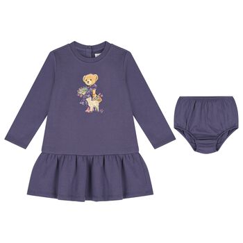 Younger Girls Purple Polo Bear Dress Set