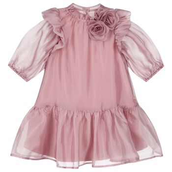 Girls Pink Organza Roses Dress