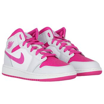 Girls White, Grey & Pink Air Jordan 1 Mid Trainers