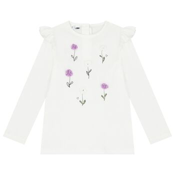 Girls White Floral Long Sleeve Top