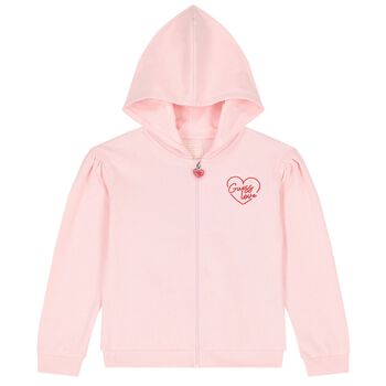 Girls Pink Logo Hooded Zip Up Top