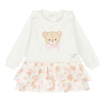 Baby Girls White Teddy Bear Dress