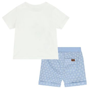 Baby Boys White & Blue Bunny Shorts Set