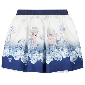 Girls Ivory & Navy Blue Disney Logo Skirt