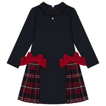 Girls Navy Blue Tartan Dress