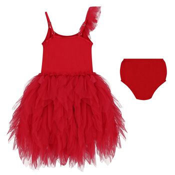 Younger Girls Red Ruffled Tulle Dress Set