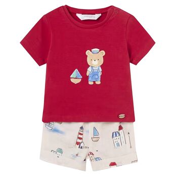 Baby Boys Red & Beige Shorts Set