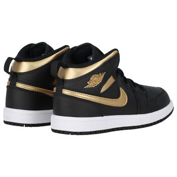 Black, White & Gold Air Jordan 1 Mid Trainers