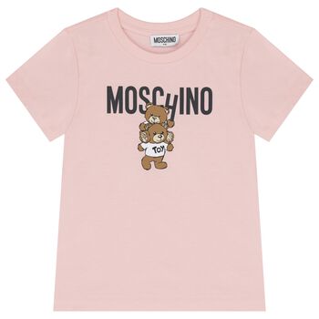 Girls Pink Teddy Bear Logo T-Shirt